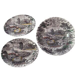 3 Yorkshire Staffordshire England Hand-Engraved Ironstone Bowls Oval Round 4405